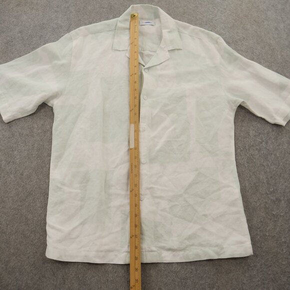 Topman Shirt Mens Medium Green Button Up Linen Long Sleeve Geometric Print - Picture 7 of 16